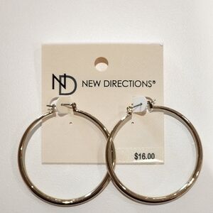 New Directions Earrings Gold Tone Large 2.25" Hoop Earrings